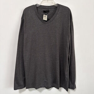 Zara Mens Tee L V Neck Gray Long Sleeve Cotton Basic Trendy Casual Tshirt NEW